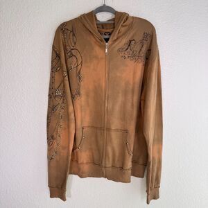 Y2K Jacket Mens XL Swarovski Elephant Tie Dye Zip Key Closet Grunge Streetwear